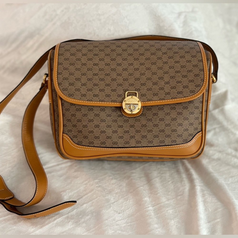 Authentic Vintage GUCCI Micro GG Canvas Crossbody Bag - Excellent Condition